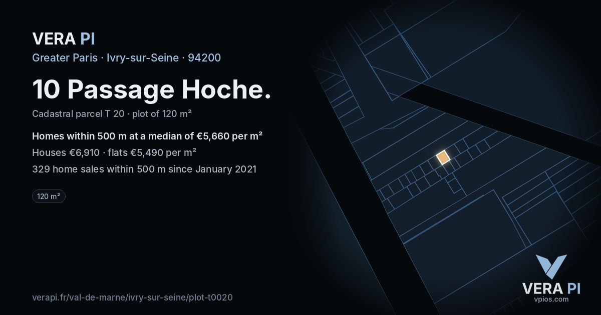 10 Passage Hoche, Ivry-sur-Seine at night – the plot lit, the parcels around coloured by the prices near them