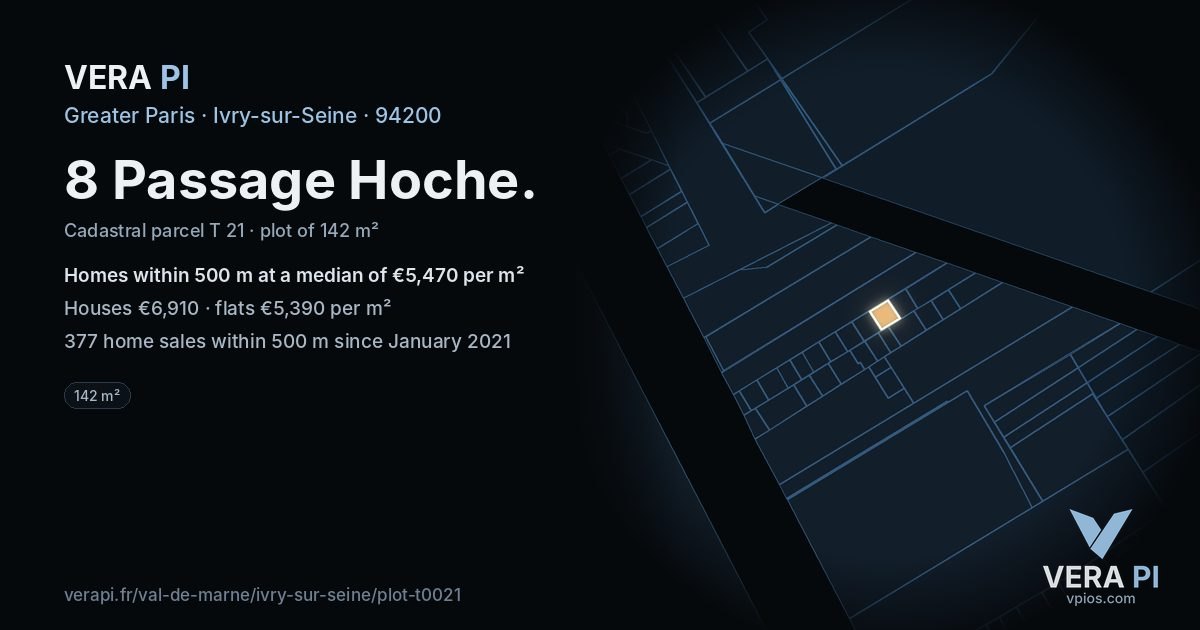 8 Passage Hoche, Ivry-sur-Seine at night – the plot lit, the parcels around coloured by the prices near them