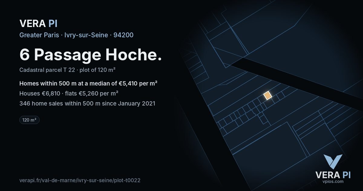 6 Passage Hoche, Ivry-sur-Seine at night – the plot lit, the parcels around coloured by the prices near them