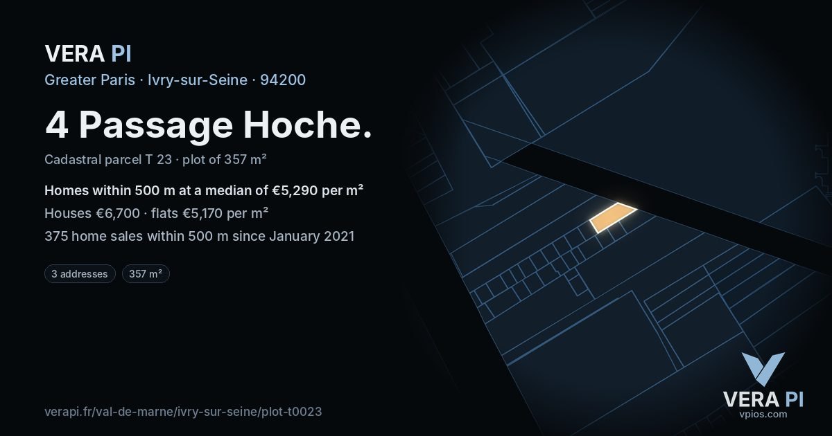 4 Passage Hoche, Ivry-sur-Seine at night – the plot lit, the parcels around coloured by the prices near them