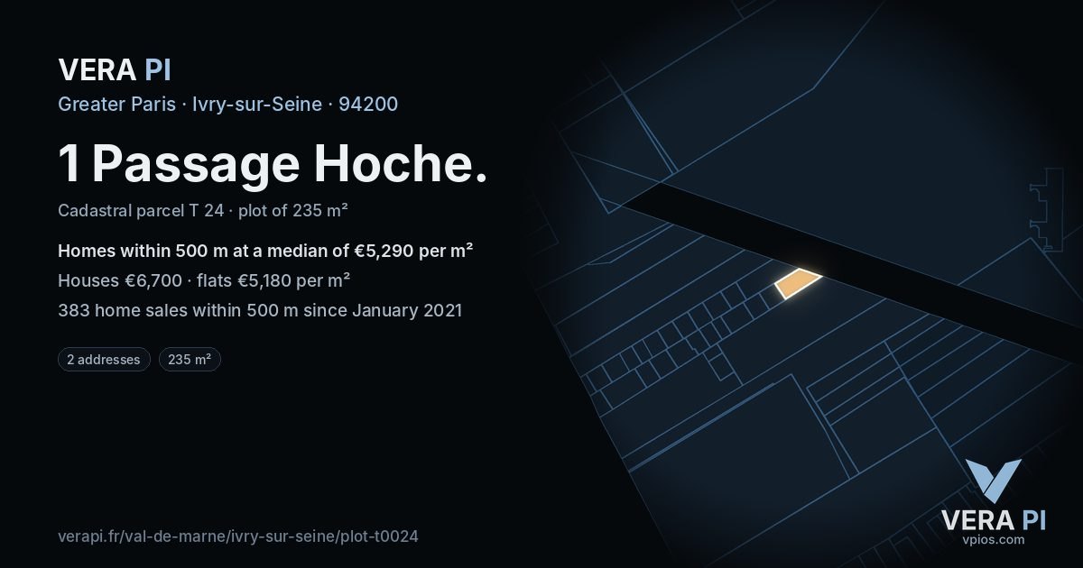 1 Passage Hoche, Ivry-sur-Seine at night – the plot lit, the parcels around coloured by the prices near them