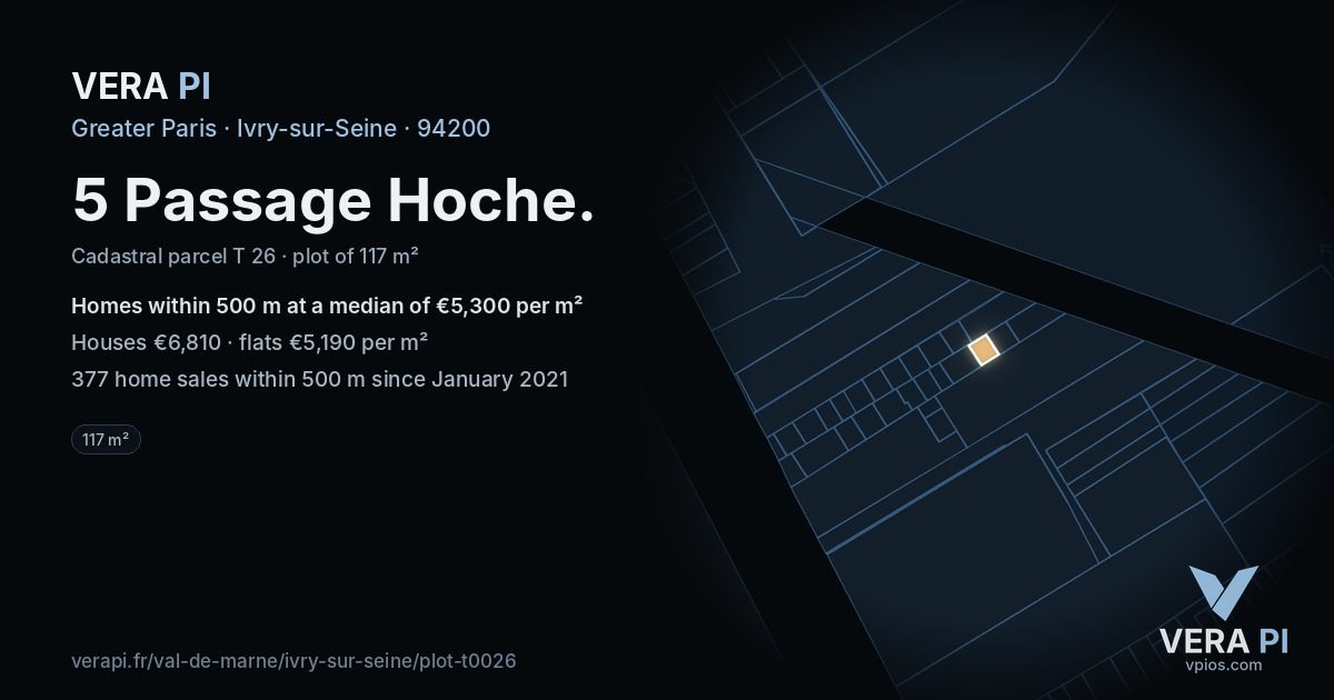 5 Passage Hoche, Ivry-sur-Seine at night – the plot lit, the parcels around coloured by the prices near them