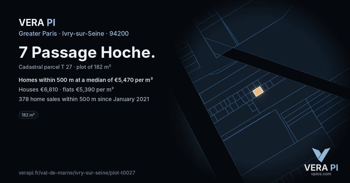 7 Passage Hoche, Ivry-sur-Seine at night – the plot lit, the parcels around coloured by the prices near them
