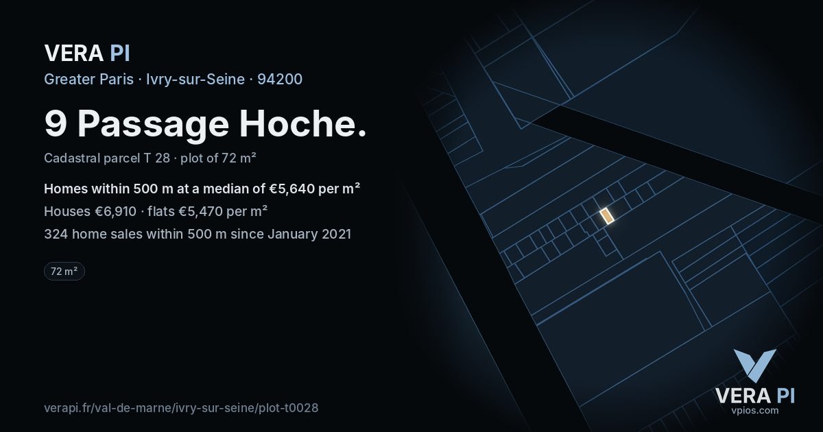 9 Passage Hoche, Ivry-sur-Seine at night – the plot lit, the parcels around coloured by the prices near them