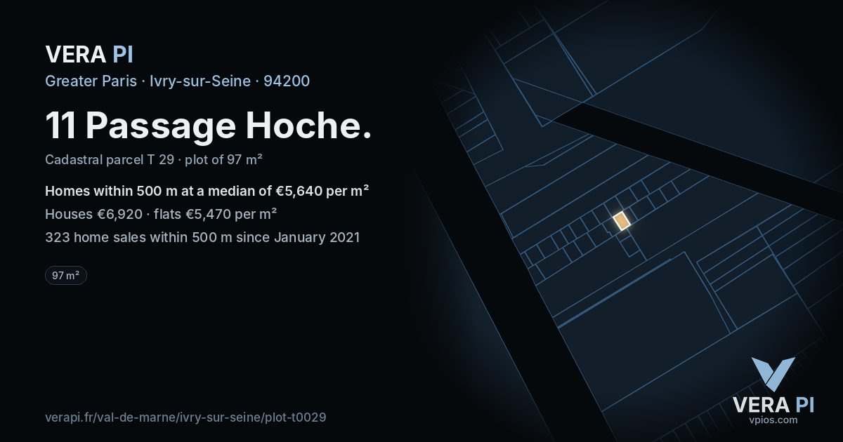 11 Passage Hoche, Ivry-sur-Seine at night – the plot lit, the parcels around coloured by the prices near them