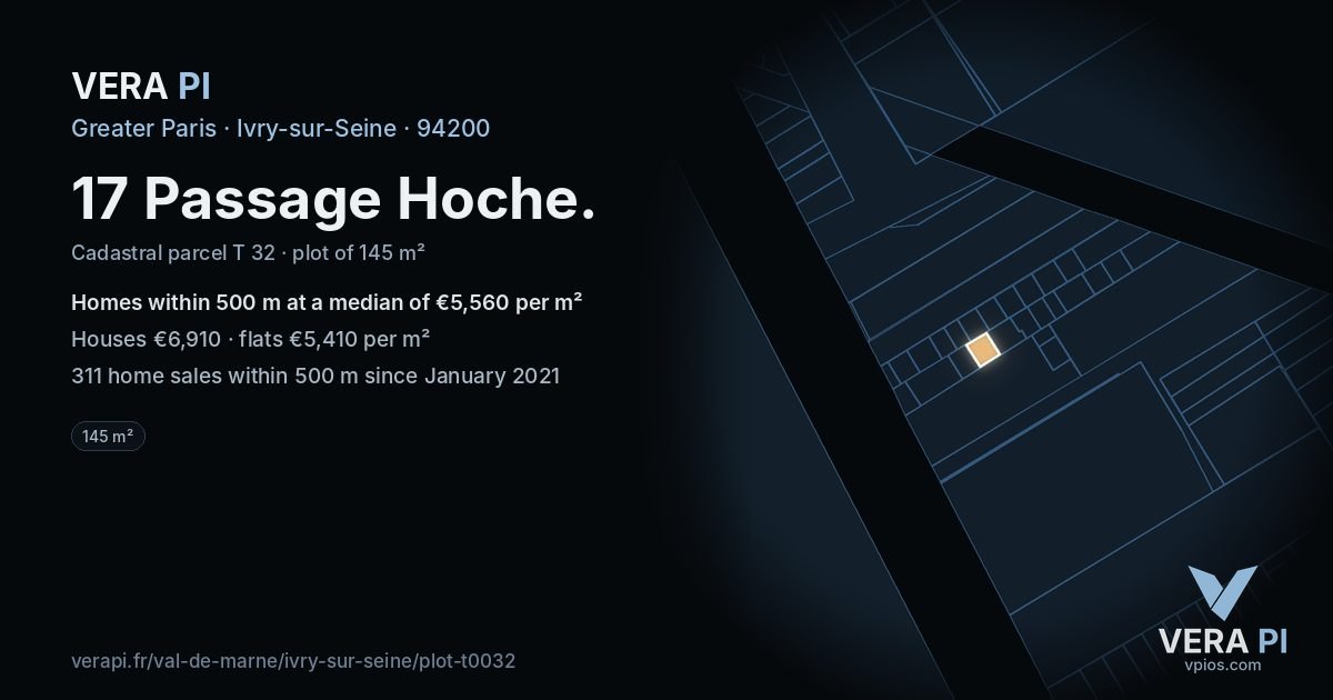 17 Passage Hoche, Ivry-sur-Seine at night – the plot lit, the parcels around coloured by the prices near them