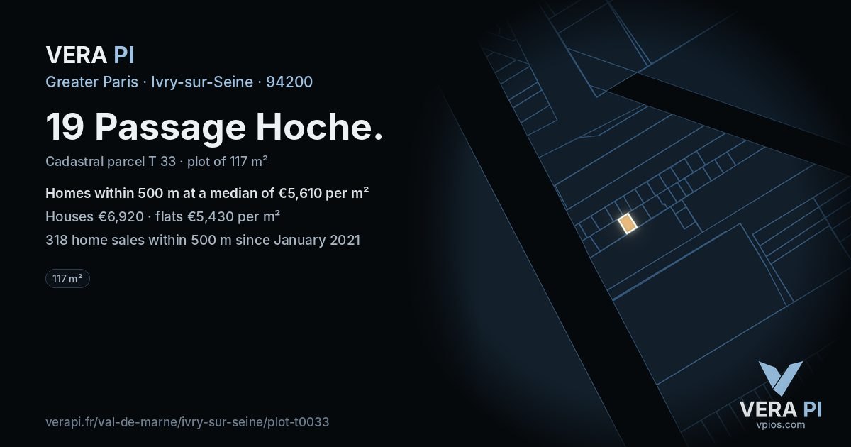 19 Passage Hoche, Ivry-sur-Seine at night – the plot lit, the parcels around coloured by the prices near them