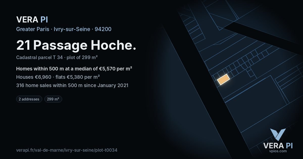 21 Passage Hoche, Ivry-sur-Seine at night – the plot lit, the parcels around coloured by the prices near them