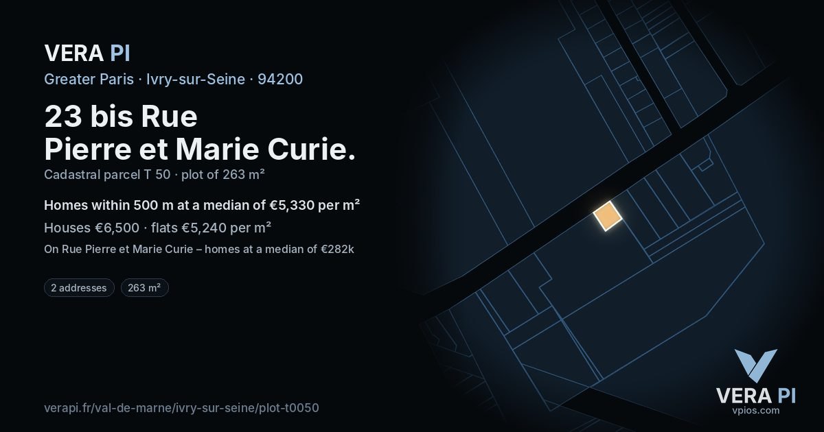 23 bis Rue Pierre et Marie Curie, Ivry-sur-Seine at night – the plot lit, the parcels around coloured by the prices near them