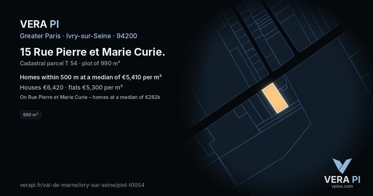 15 Rue Pierre et Marie Curie, Ivry-sur-Seine at night – the plot lit, the parcels around coloured by the prices near them