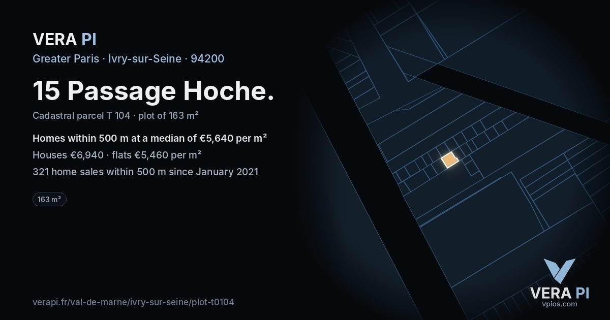 15 Passage Hoche, Ivry-sur-Seine at night – the plot lit, the parcels around coloured by the prices near them