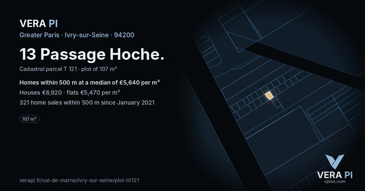 13 Passage Hoche, Ivry-sur-Seine at night – the plot lit, the parcels around coloured by the prices near them
