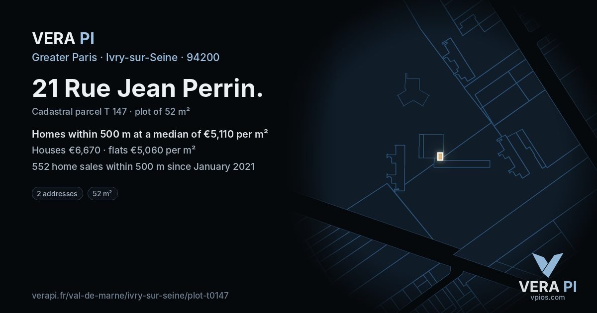 21 Rue Jean Perrin, Ivry-sur-Seine at night – the plot lit, the parcels around coloured by the prices near them