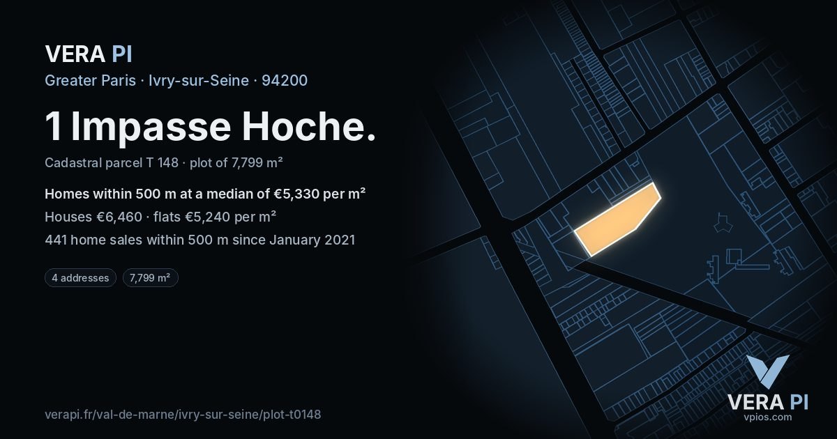 1 Impasse Hoche, Ivry-sur-Seine at night – the plot lit, the parcels around coloured by the prices near them