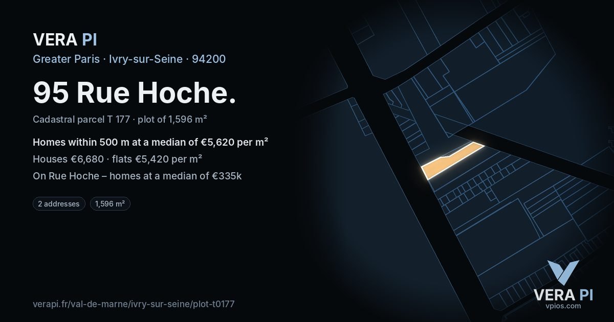 95 Rue Hoche, Ivry-sur-Seine at night – the plot lit, the parcels around coloured by the prices near them