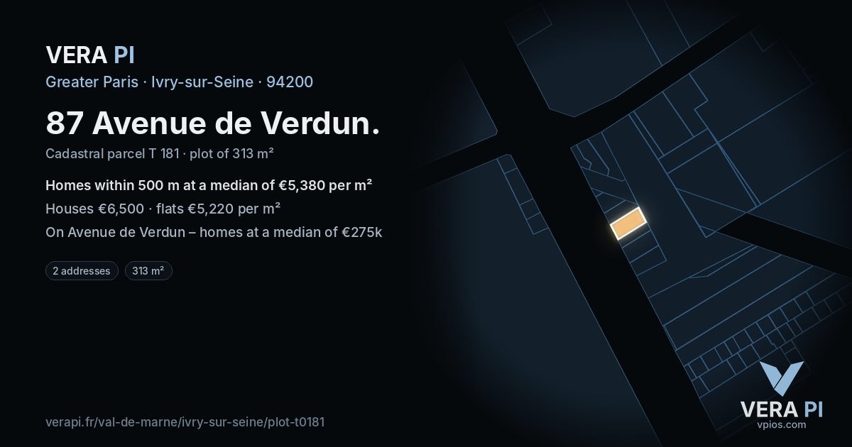 87 Avenue de Verdun, Ivry-sur-Seine at night – the plot lit, the parcels around coloured by the prices near them