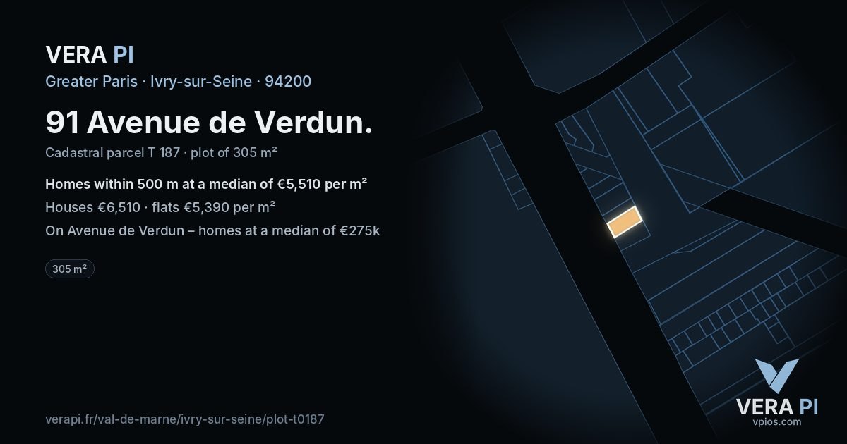 91 Avenue de Verdun, Ivry-sur-Seine at night – the plot lit, the parcels around coloured by the prices near them