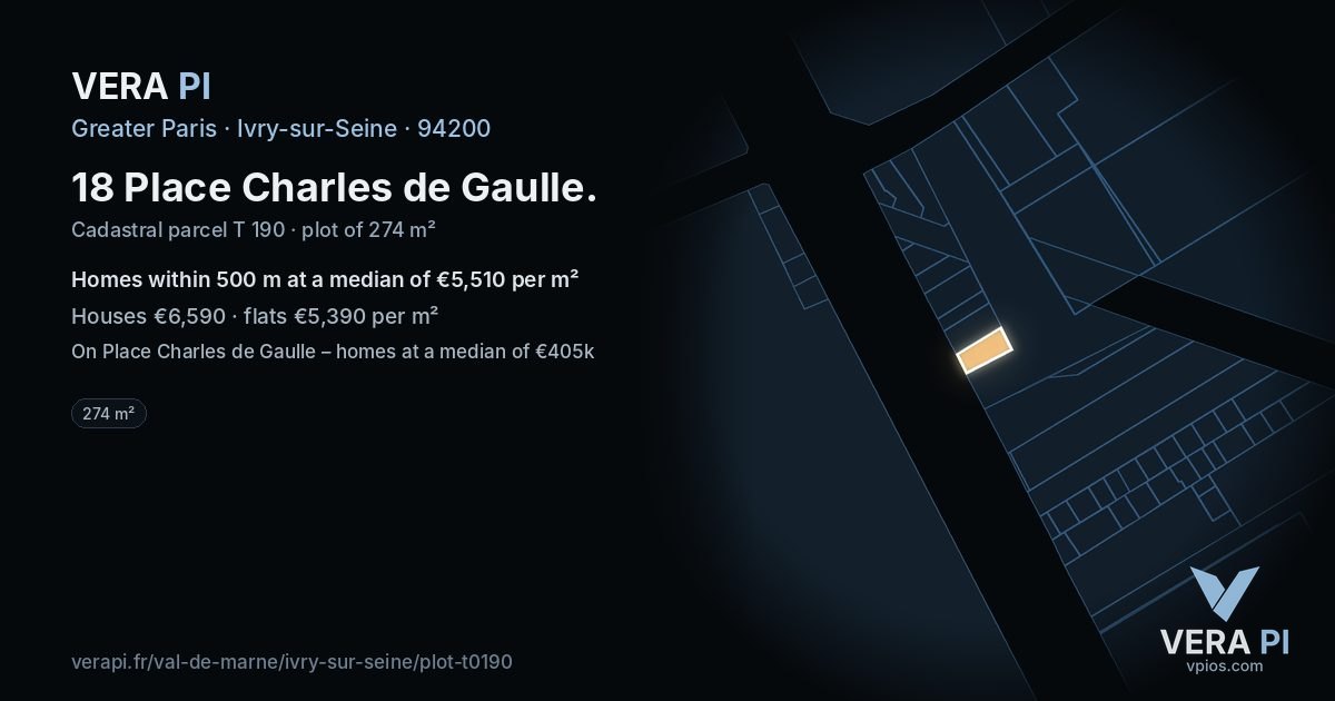 18 Place Charles de Gaulle, Ivry-sur-Seine at night – the plot lit, the parcels around coloured by the prices near them