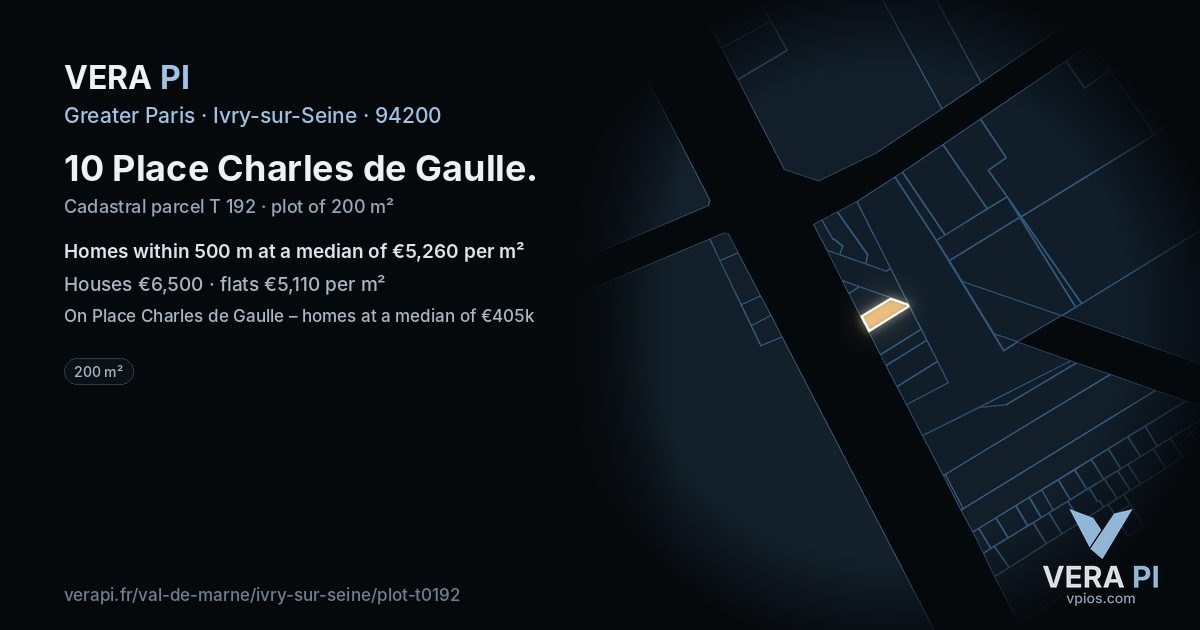 10 Place Charles de Gaulle, Ivry-sur-Seine at night – the plot lit, the parcels around coloured by the prices near them