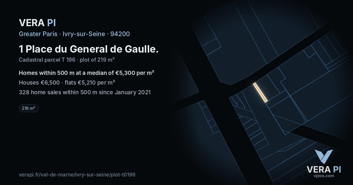 1 Place du General de Gaulle, Ivry-sur-Seine at night – the plot lit, the parcels around coloured by the prices near them