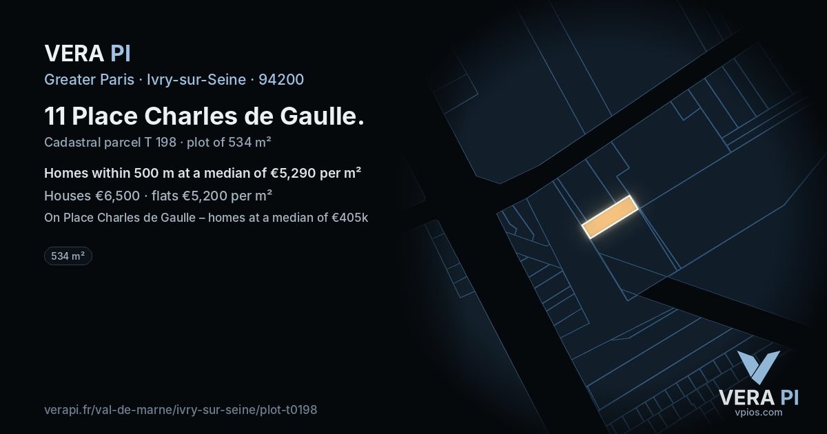11 Place Charles de Gaulle, Ivry-sur-Seine at night – the plot lit, the parcels around coloured by the prices near them