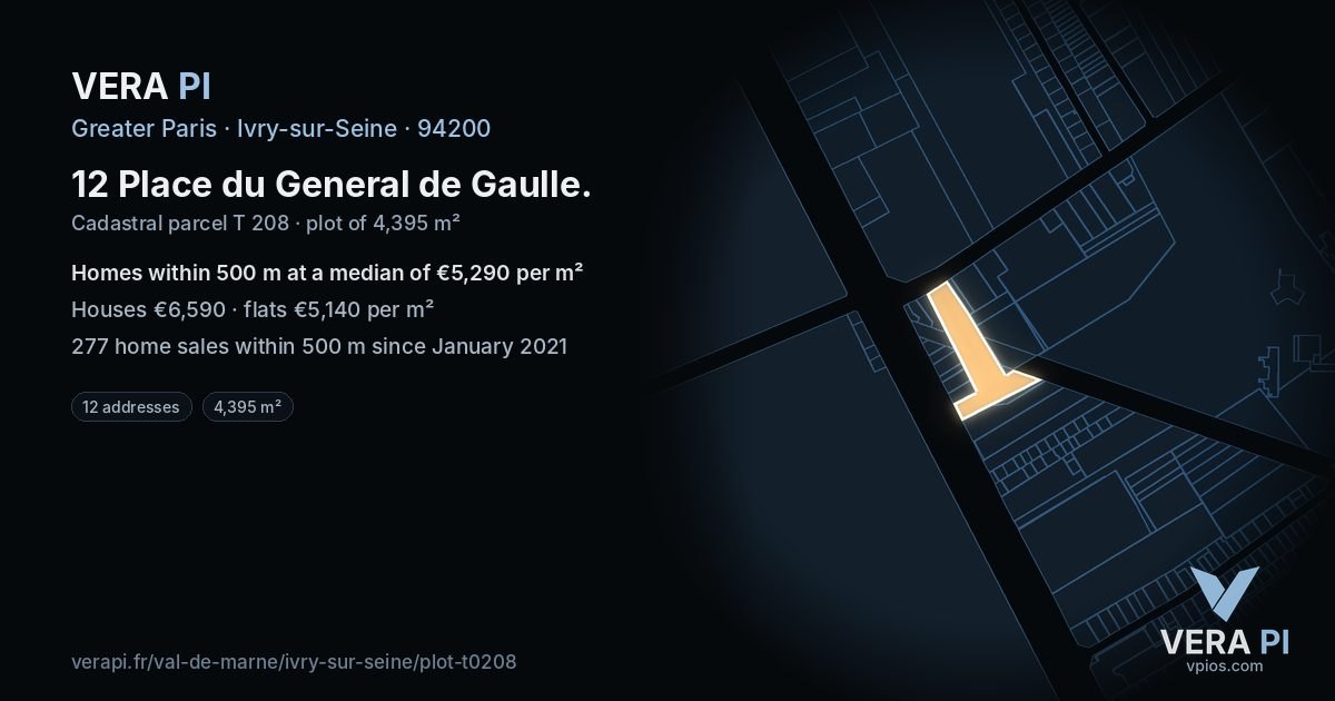 12 Place du General de Gaulle, Ivry-sur-Seine at night – the plot lit, the parcels around coloured by the prices near them