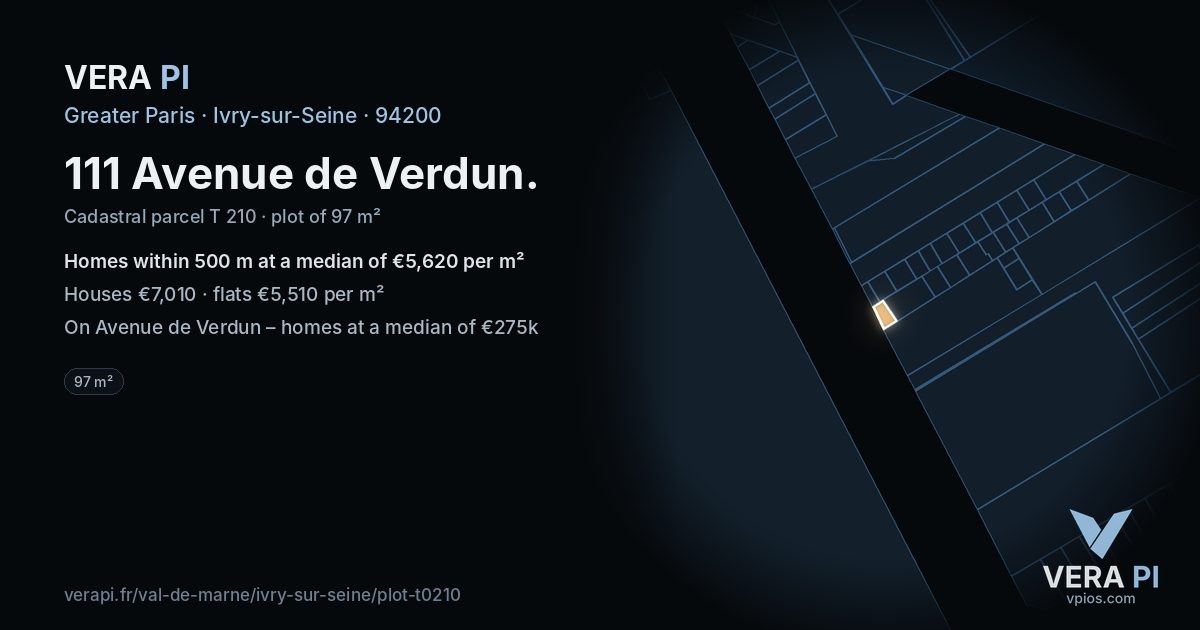 111 Avenue de Verdun, Ivry-sur-Seine at night – the plot lit, the parcels around coloured by the prices near them