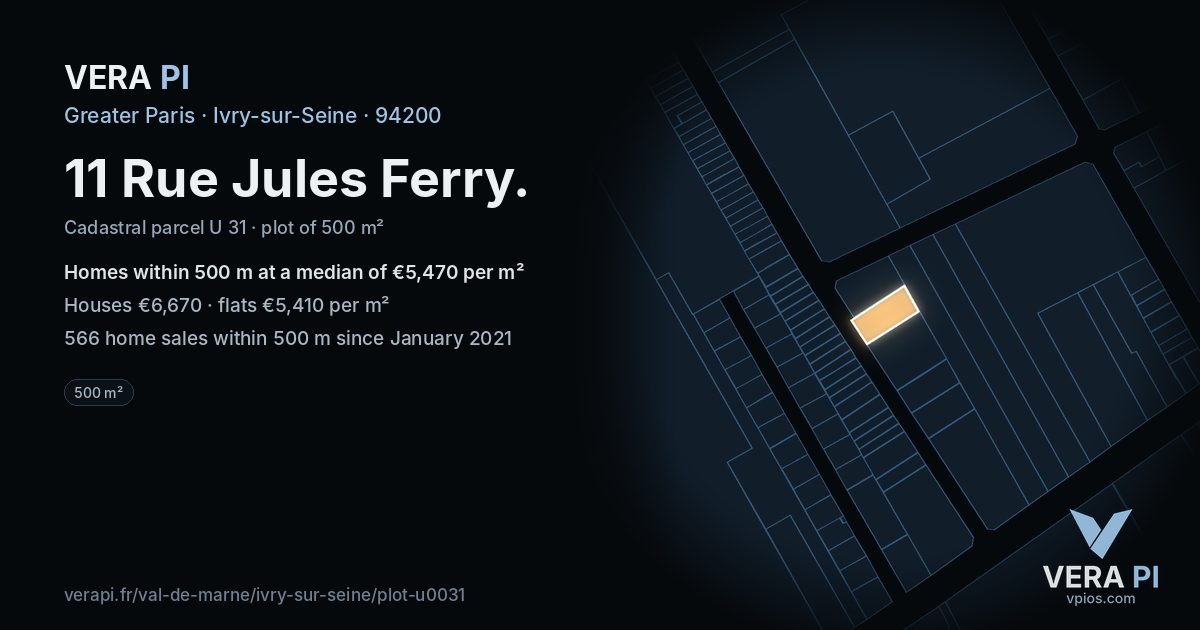 11 Rue Jules Ferry, Ivry-sur-Seine at night – the plot lit, the parcels around coloured by the prices near them