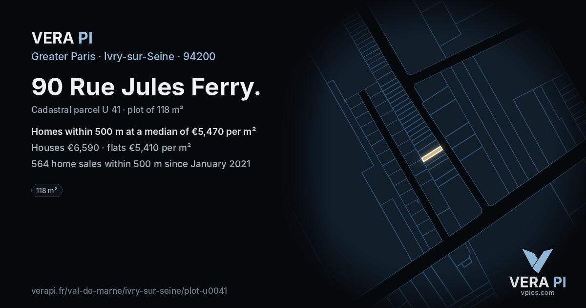 90 Rue Jules Ferry, Ivry-sur-Seine at night – the plot lit, the parcels around coloured by the prices near them
