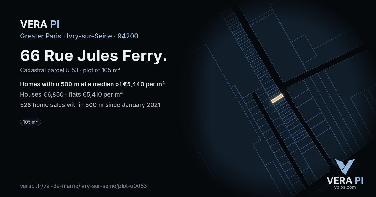 66 Rue Jules Ferry, Ivry-sur-Seine at night – the plot lit, the parcels around coloured by the prices near them