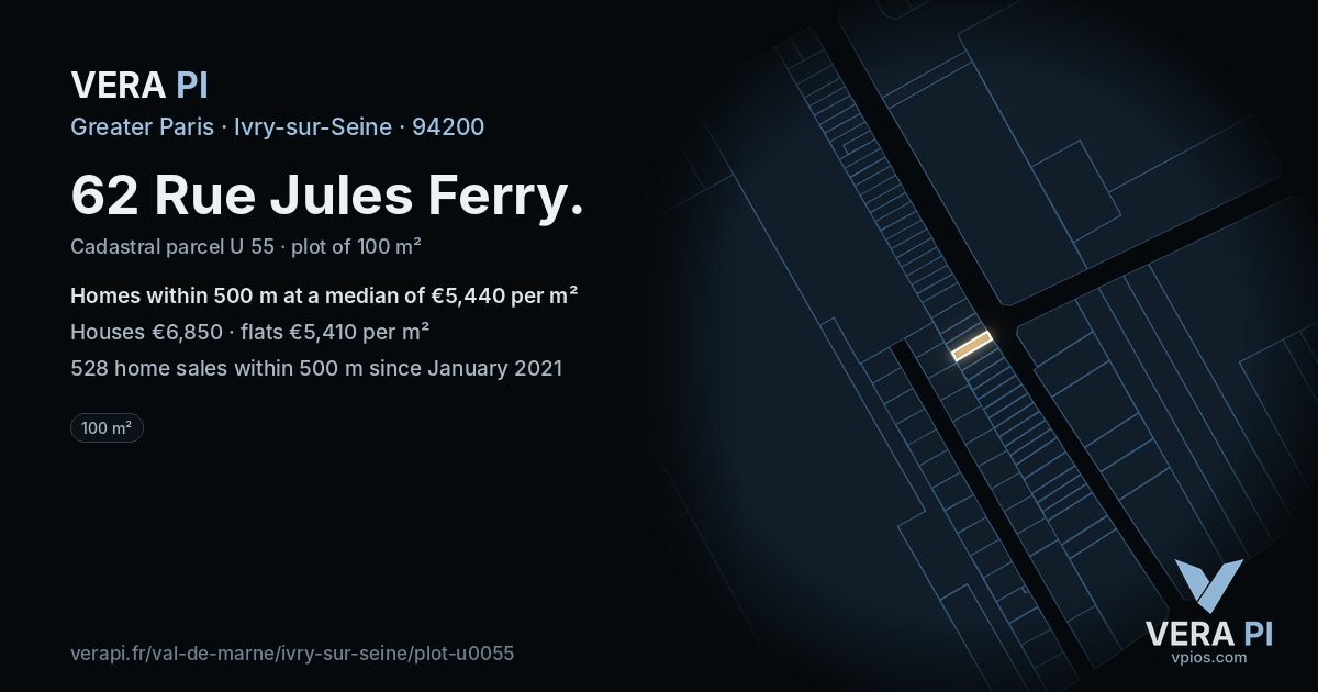 62 Rue Jules Ferry, Ivry-sur-Seine at night – the plot lit, the parcels around coloured by the prices near them