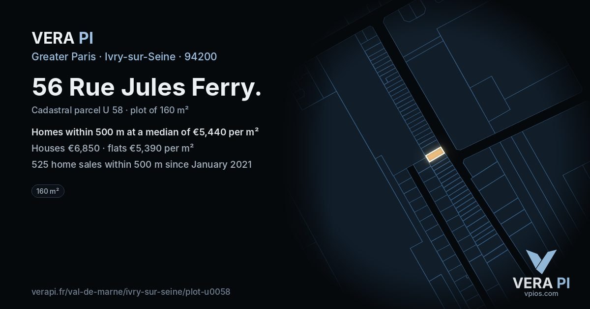 56 Rue Jules Ferry, Ivry-sur-Seine at night – the plot lit, the parcels around coloured by the prices near them