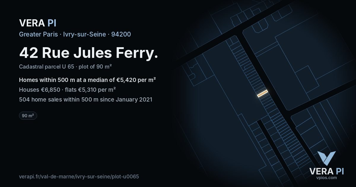 42 Rue Jules Ferry, Ivry-sur-Seine at night – the plot lit, the parcels around coloured by the prices near them