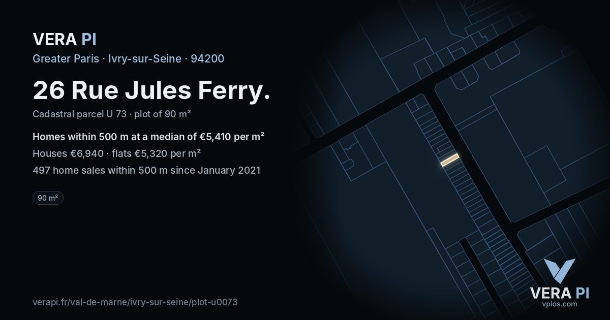 26 Rue Jules Ferry, Ivry-sur-Seine at night – the plot lit, the parcels around coloured by the prices near them