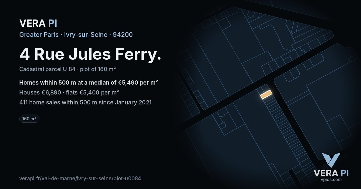 4 Rue Jules Ferry, Ivry-sur-Seine at night – the plot lit, the parcels around coloured by the prices near them