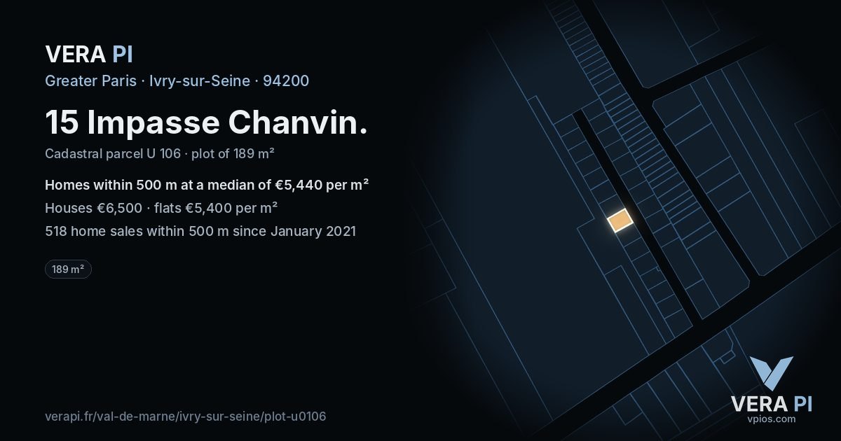 15 Impasse Chanvin, Ivry-sur-Seine at night – the plot lit, the parcels around coloured by the prices near them