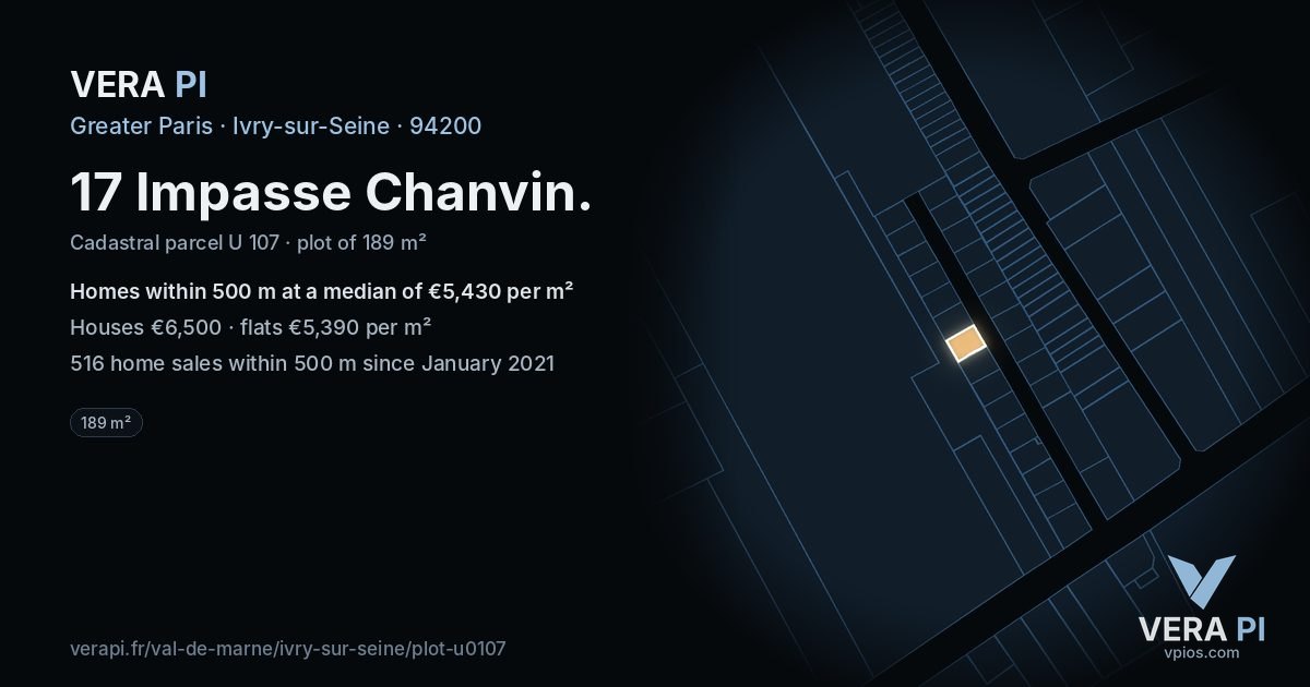 17 Impasse Chanvin, Ivry-sur-Seine at night – the plot lit, the parcels around coloured by the prices near them