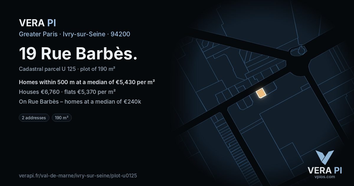 19 Rue Barbès, Ivry-sur-Seine at night – the plot lit, the parcels around coloured by the prices near them