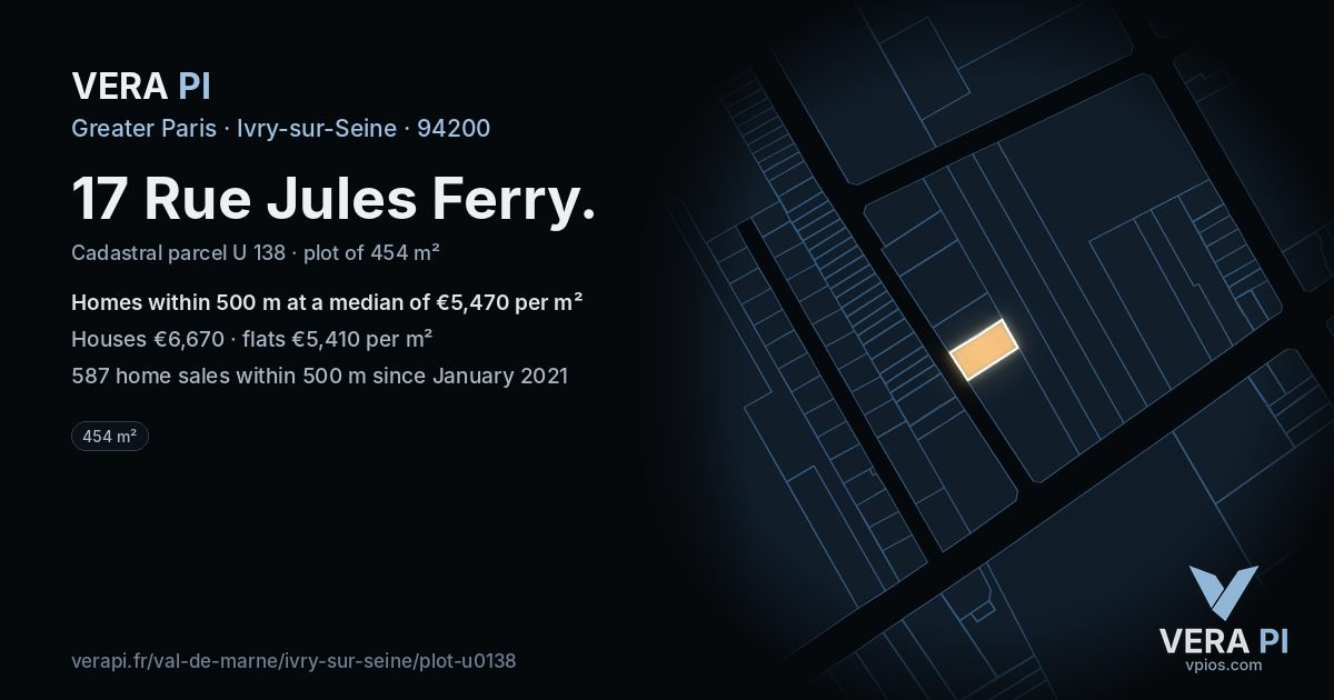 17 Rue Jules Ferry, Ivry-sur-Seine at night – the plot lit, the parcels around coloured by the prices near them