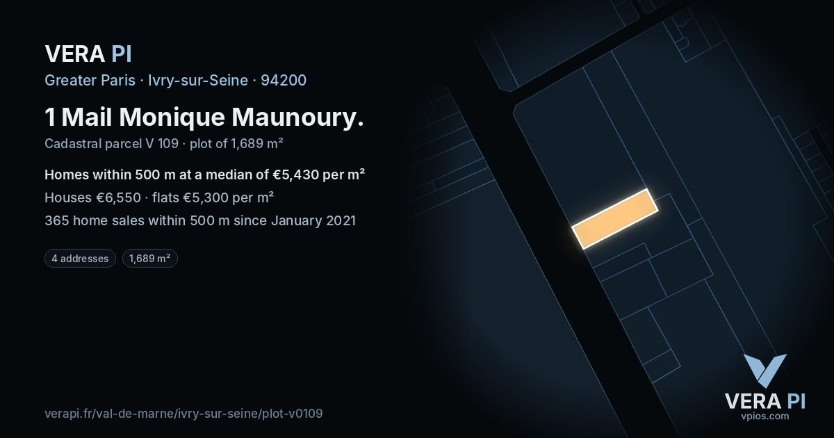 1 Mail Monique Maunoury, Ivry-sur-Seine at night – the plot lit, the parcels around coloured by the prices near them