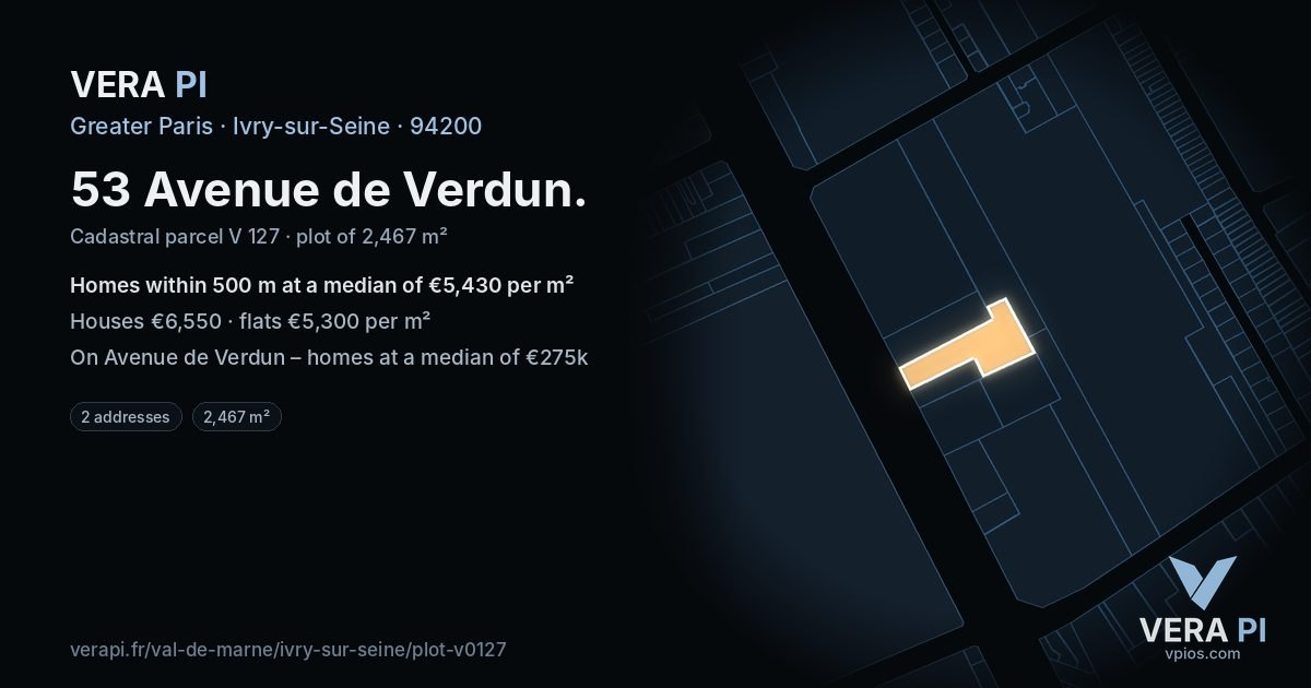 53 Avenue de Verdun, Ivry-sur-Seine at night – the plot lit, the parcels around coloured by the prices near them