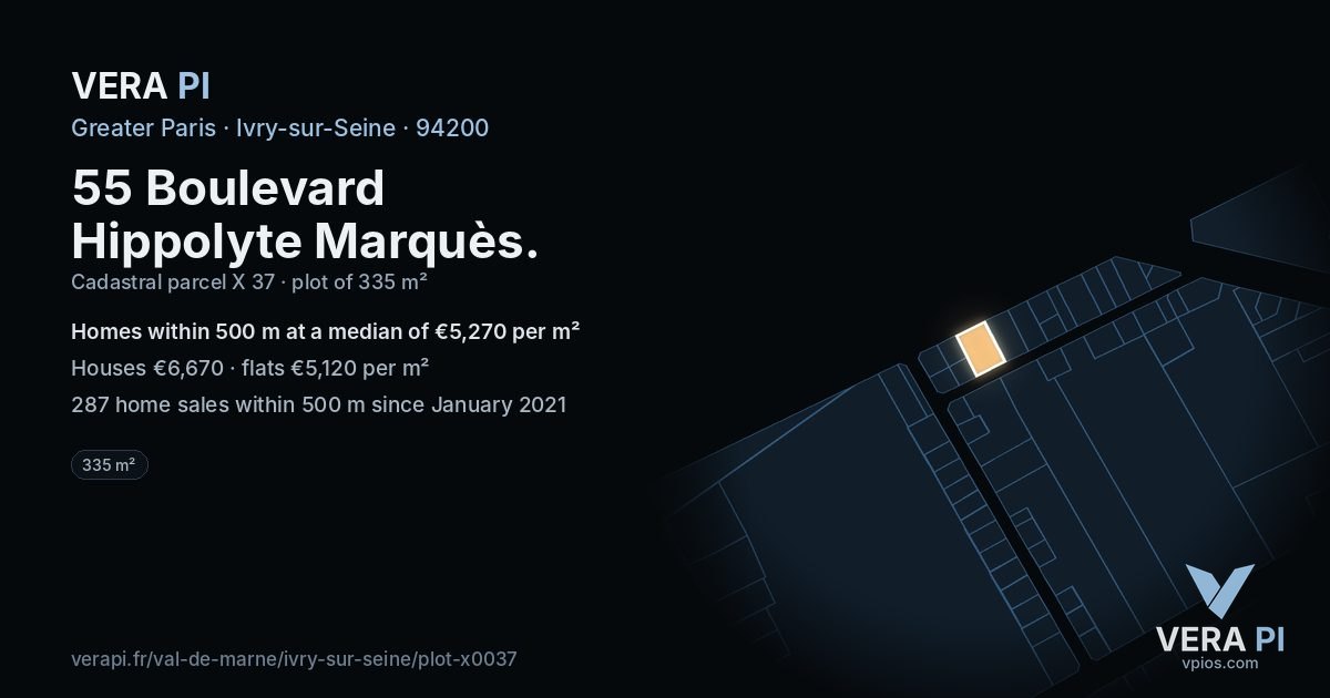 55 Boulevard Hippolyte Marquès, Ivry-sur-Seine at night – the plot lit, the parcels around coloured by the prices near them