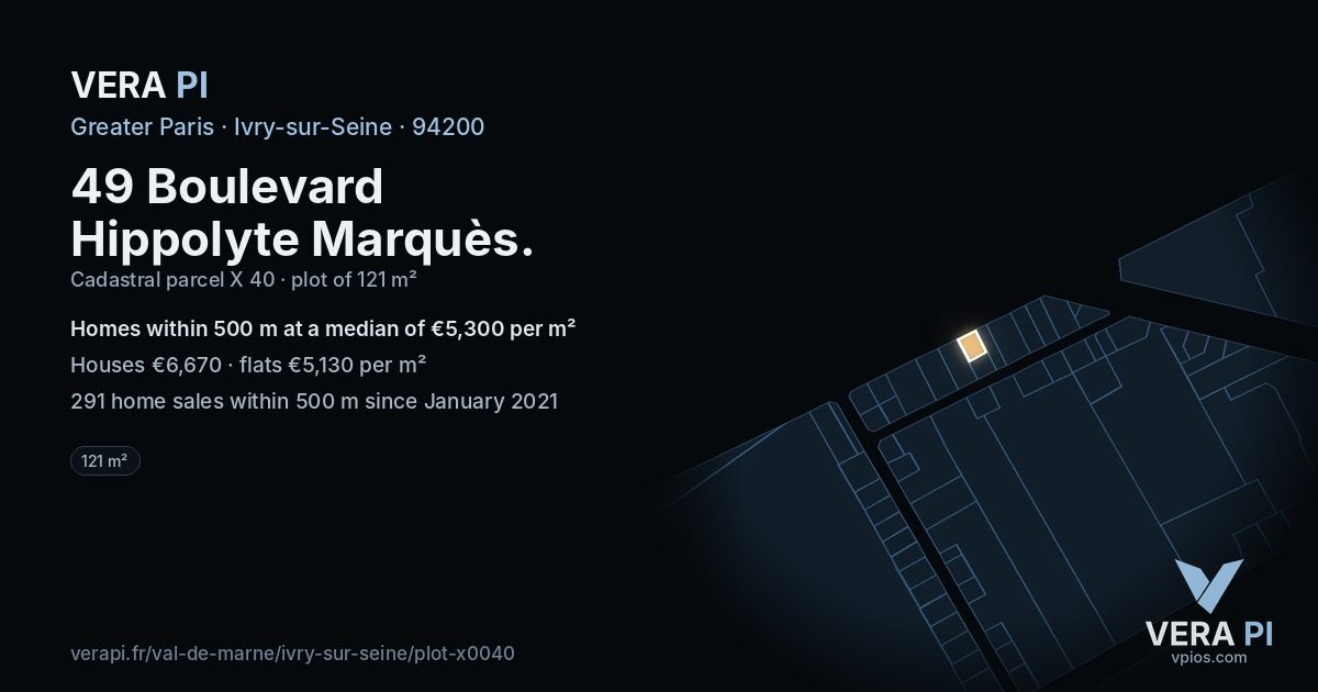 49 Boulevard Hippolyte Marquès, Ivry-sur-Seine at night – the plot lit, the parcels around coloured by the prices near them