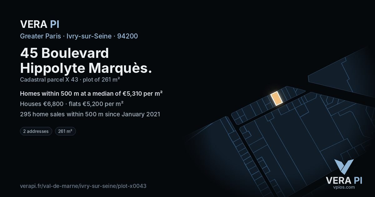45 Boulevard Hippolyte Marquès, Ivry-sur-Seine at night – the plot lit, the parcels around coloured by the prices near them