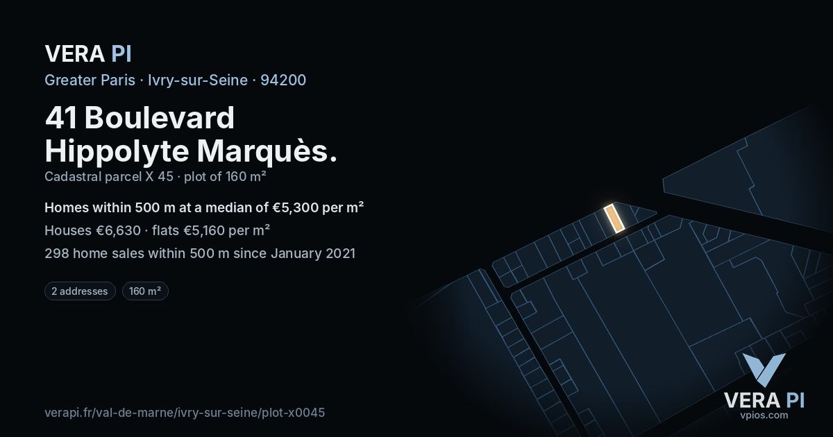 41 Boulevard Hippolyte Marquès, Ivry-sur-Seine at night – the plot lit, the parcels around coloured by the prices near them