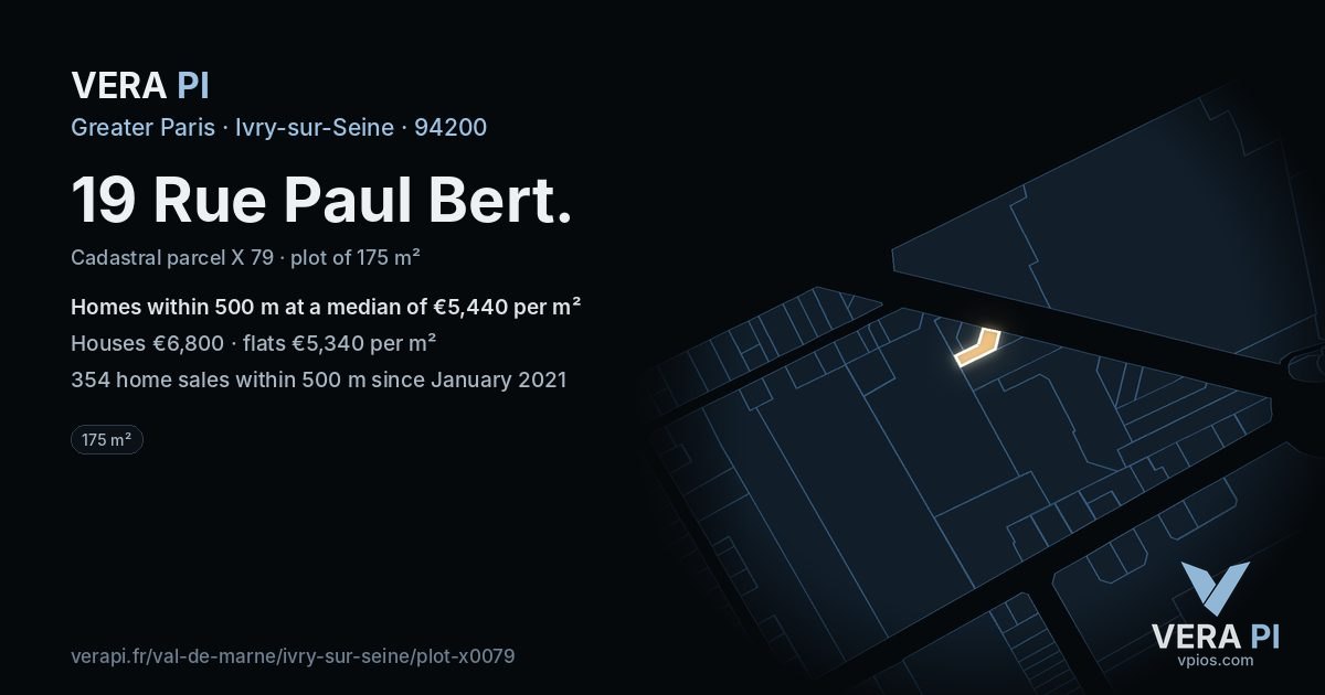 19 Rue Paul Bert, Ivry-sur-Seine at night – the plot lit, the parcels around coloured by the prices near them
