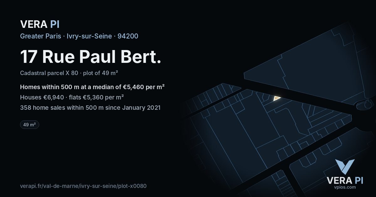 17 Rue Paul Bert, Ivry-sur-Seine at night – the plot lit, the parcels around coloured by the prices near them