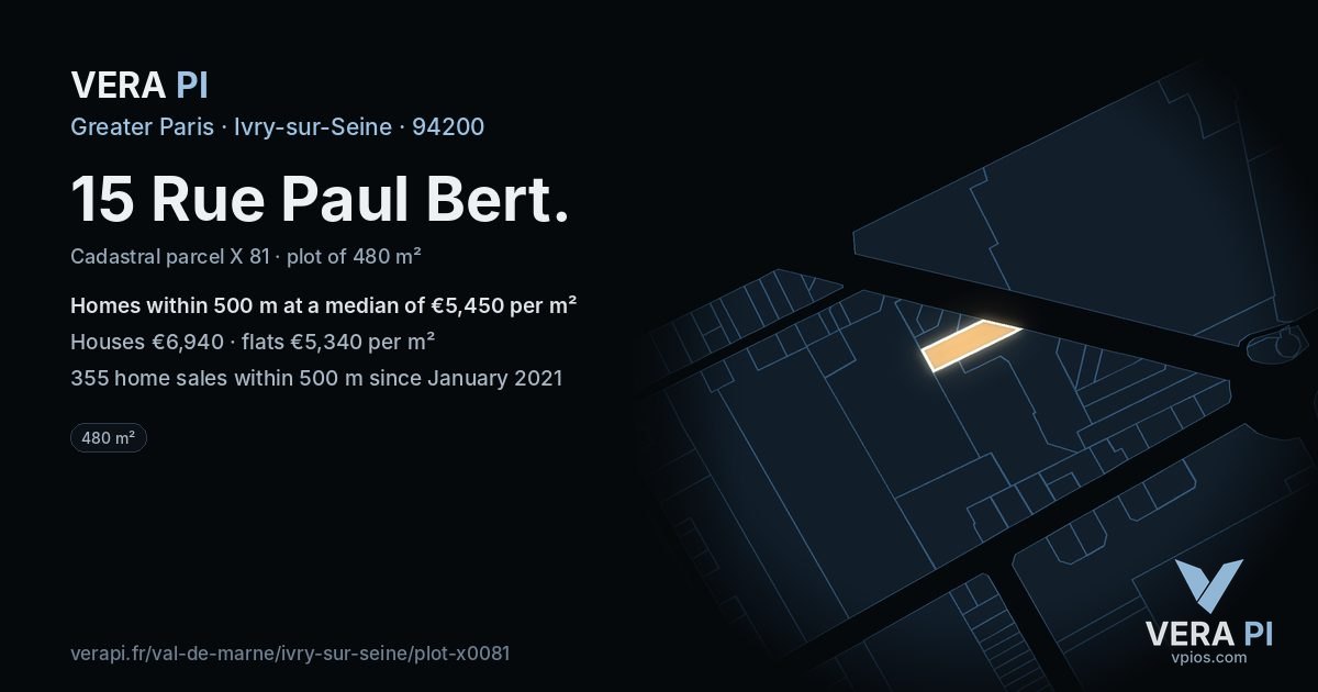 15 Rue Paul Bert, Ivry-sur-Seine at night – the plot lit, the parcels around coloured by the prices near them