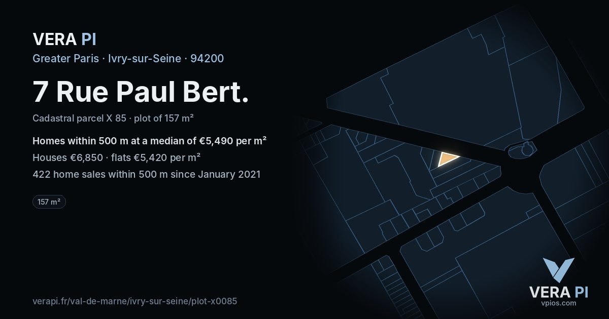 7 Rue Paul Bert, Ivry-sur-Seine at night – the plot lit, the parcels around coloured by the prices near them