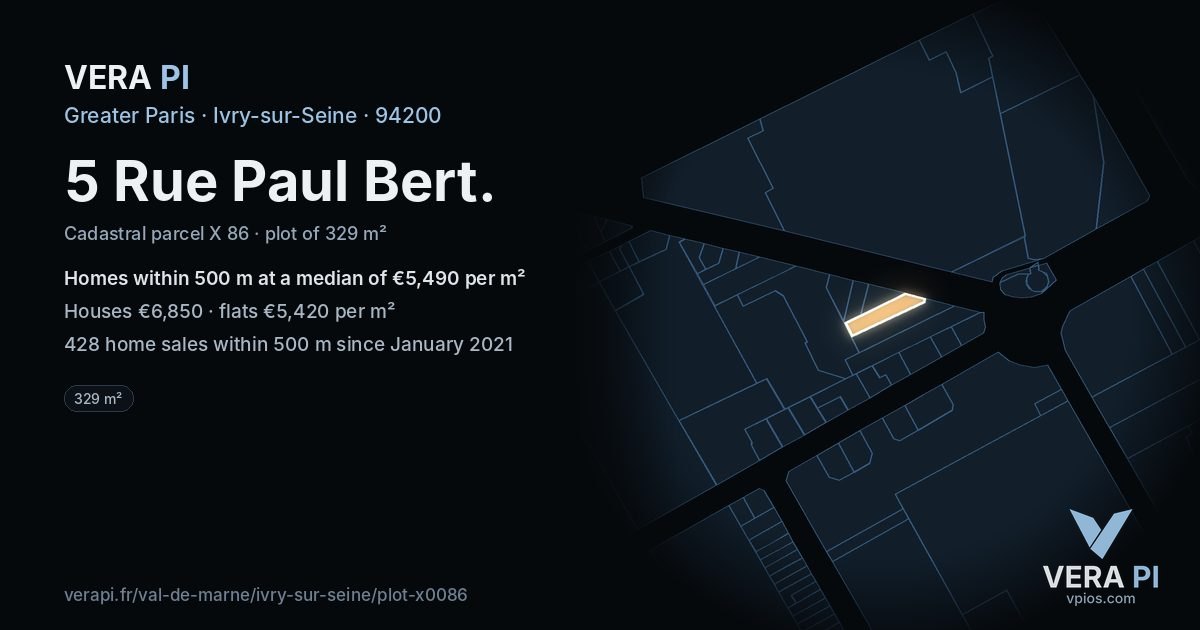 5 Rue Paul Bert, Ivry-sur-Seine at night – the plot lit, the parcels around coloured by the prices near them